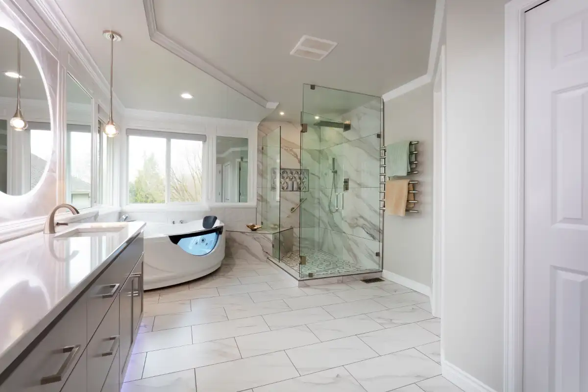 Spacious Modern Contemporary Master Bathroom Lighting